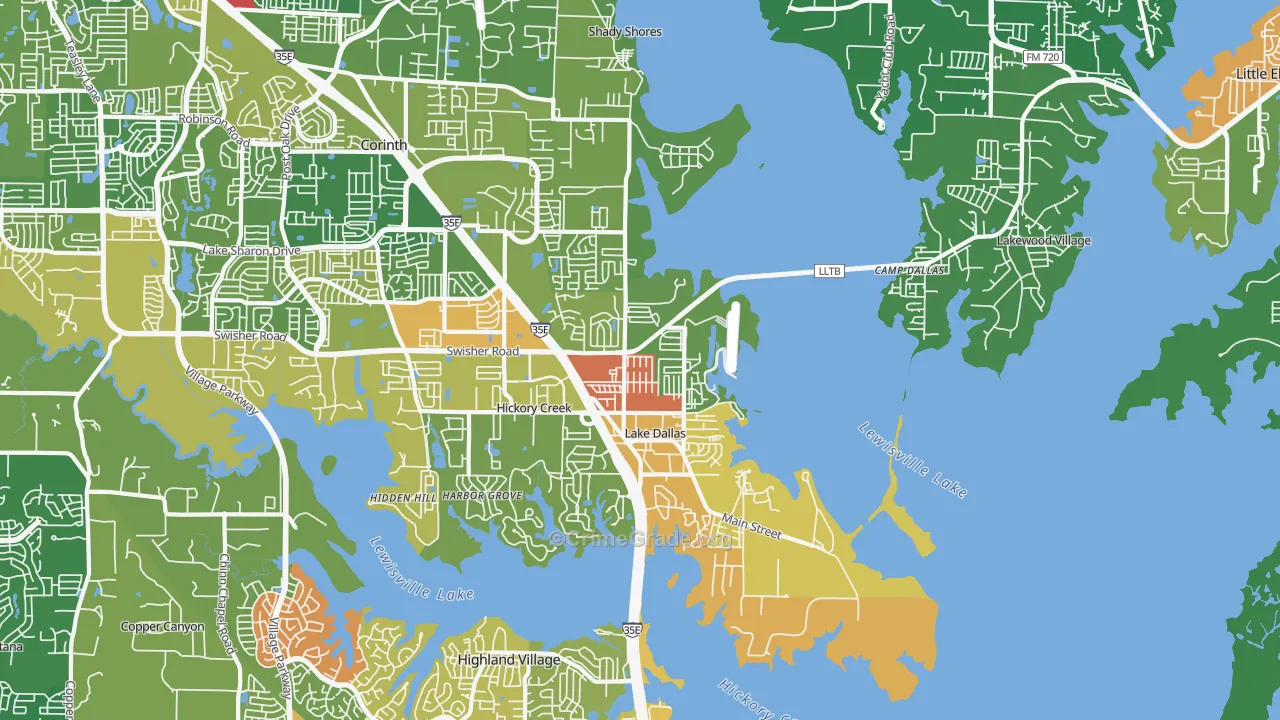 Lake Dallas, TX Map of Vandalism Rates