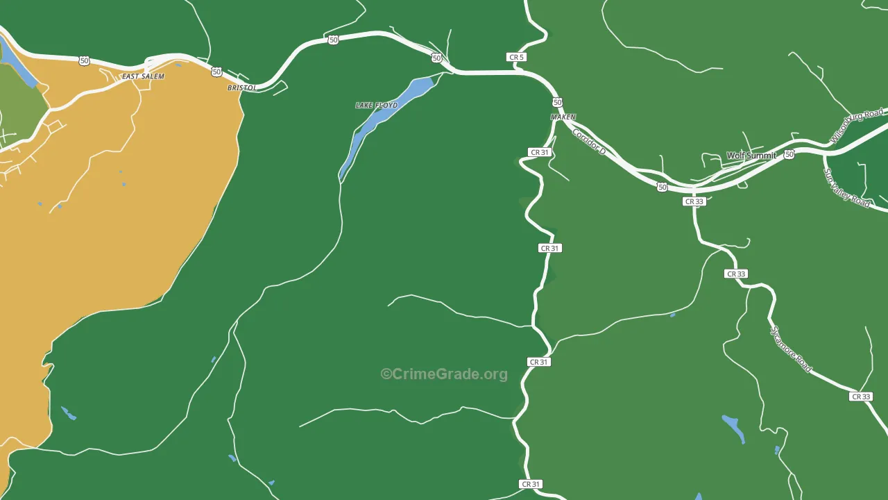Lake Floyd, WV Map of Vandalism Rates