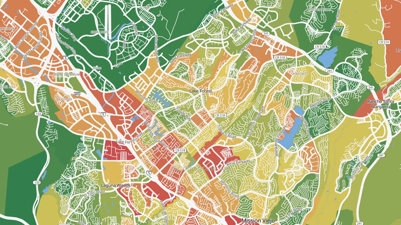 Lake Forest, CA Map of Vandalism Rates