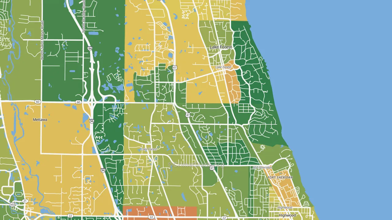 Lake Forest, IL Map of Vandalism Rates