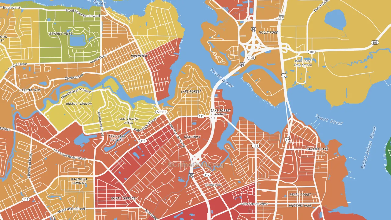 Lake Forest, Jacksonville, FL Map of Vandalism Rates