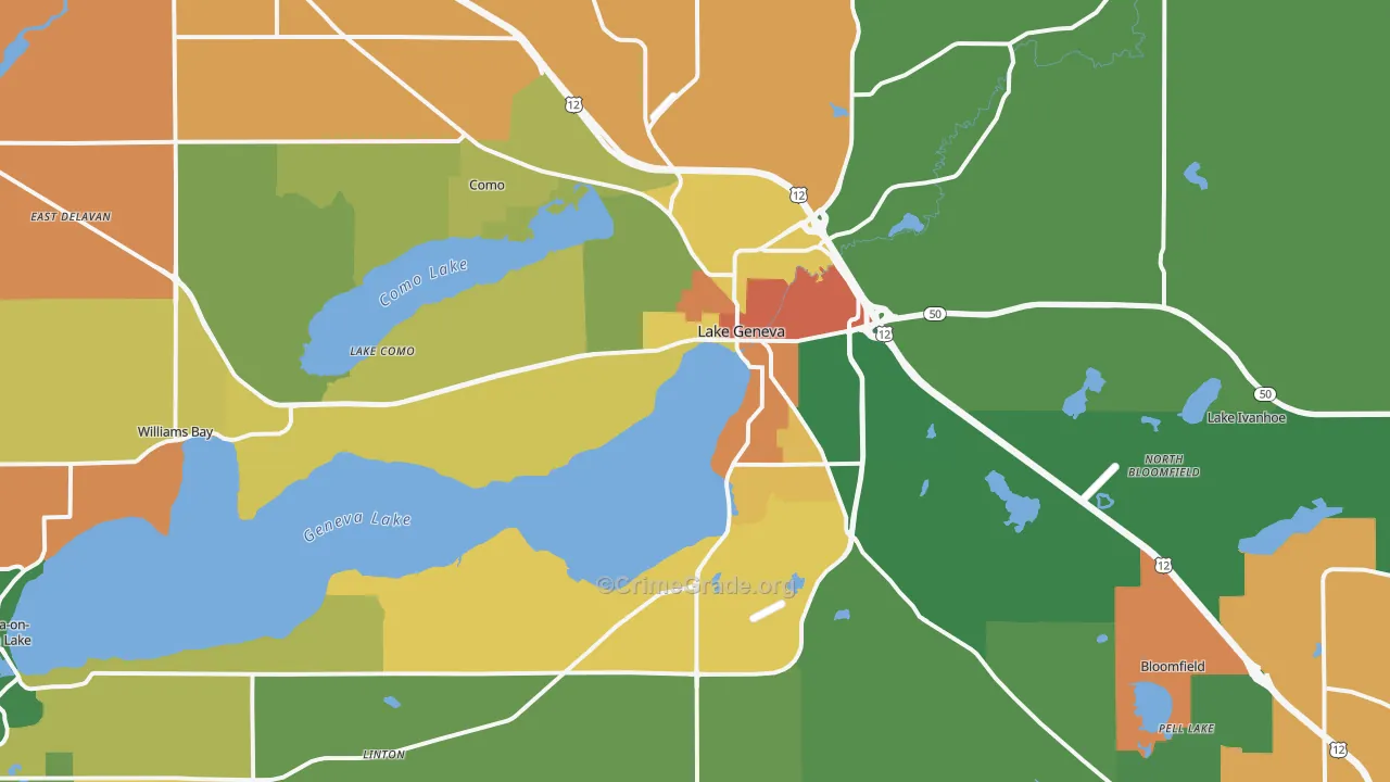 Lake Geneva, WI Map of Vandalism Rates