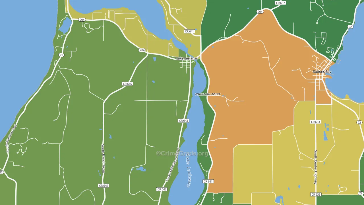 Lake Leelanau, MI Map of Vandalism Rates