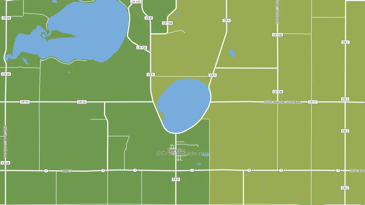 Lake Lillian, MN Map of Vandalism Rates
