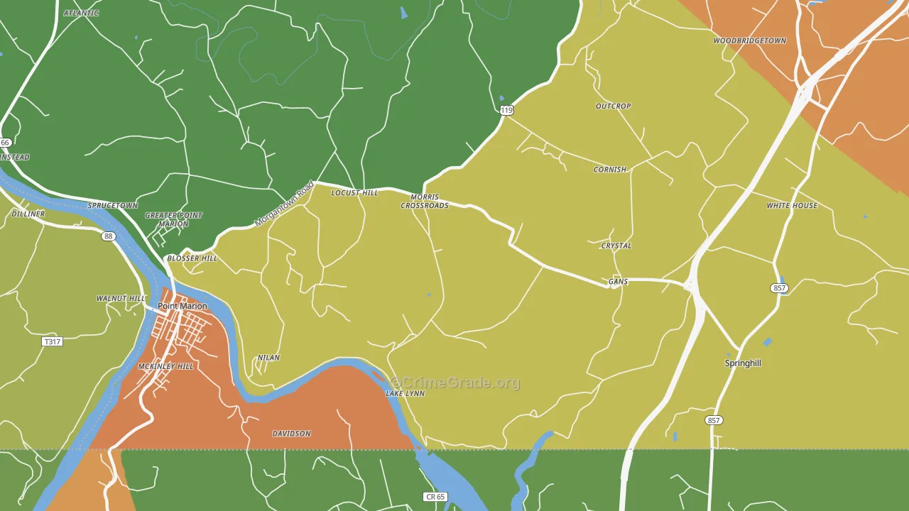 Lake Lynn, PA Map of Vandalism Rates