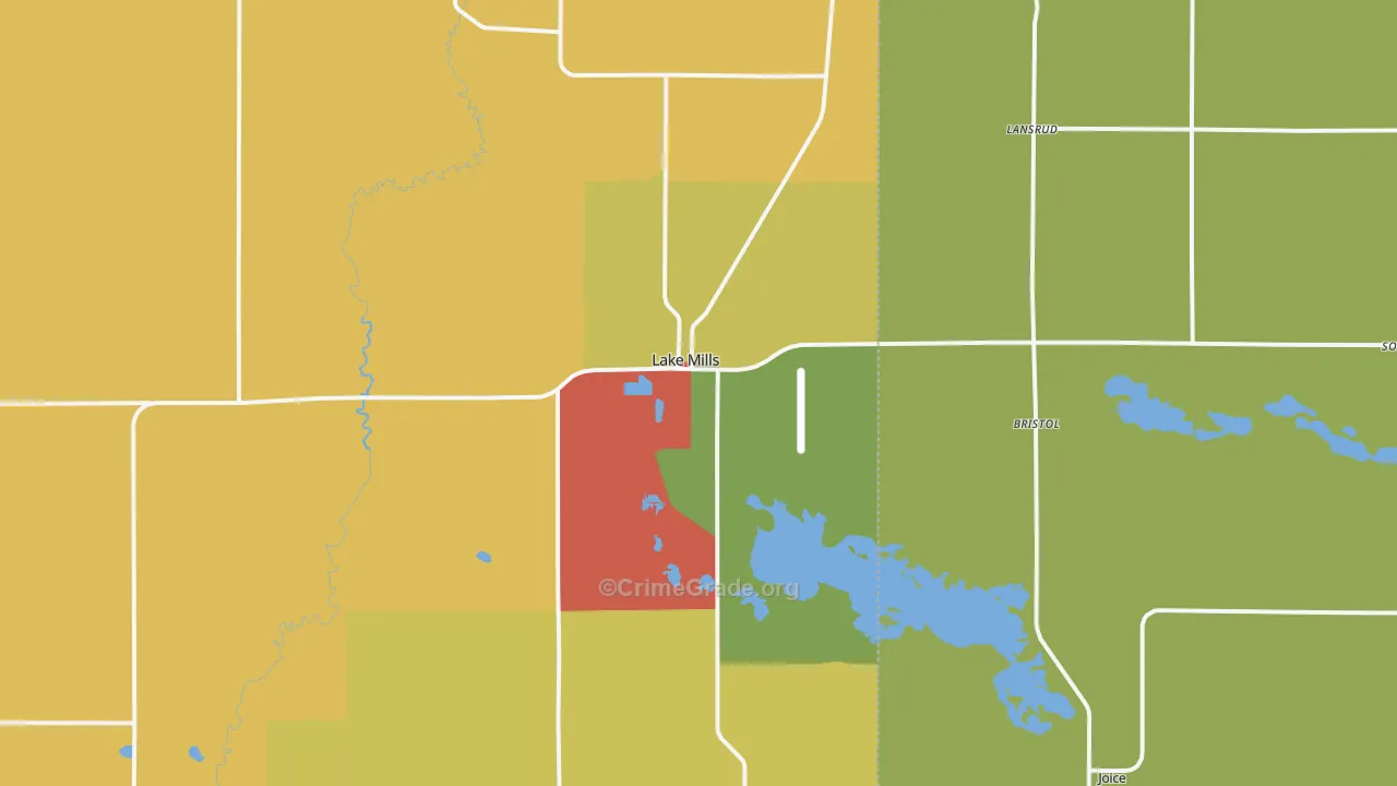 Lake Mills, IA Map of Vandalism Rates