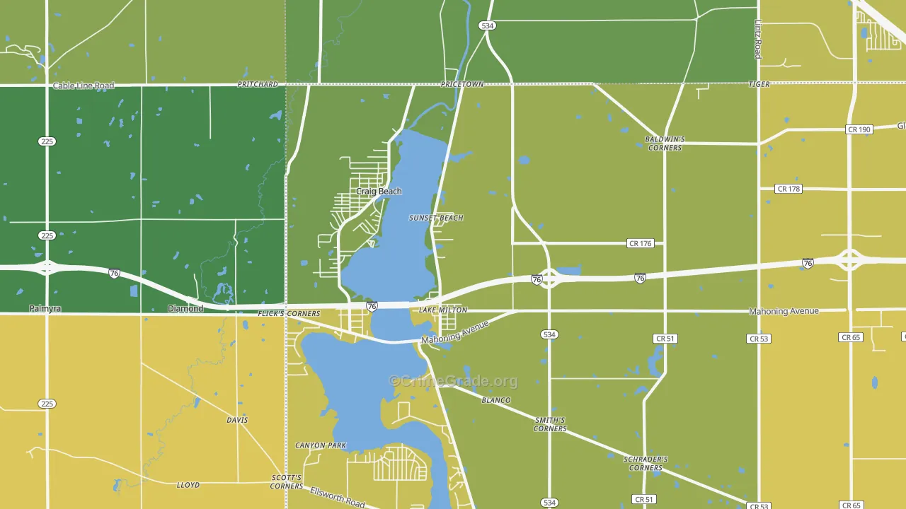 Lake Milton, OH Map of Vandalism Rates