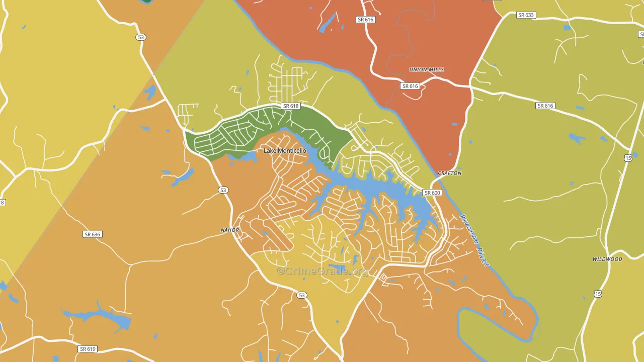 Lake Monticello, VA Map of Vandalism Rates