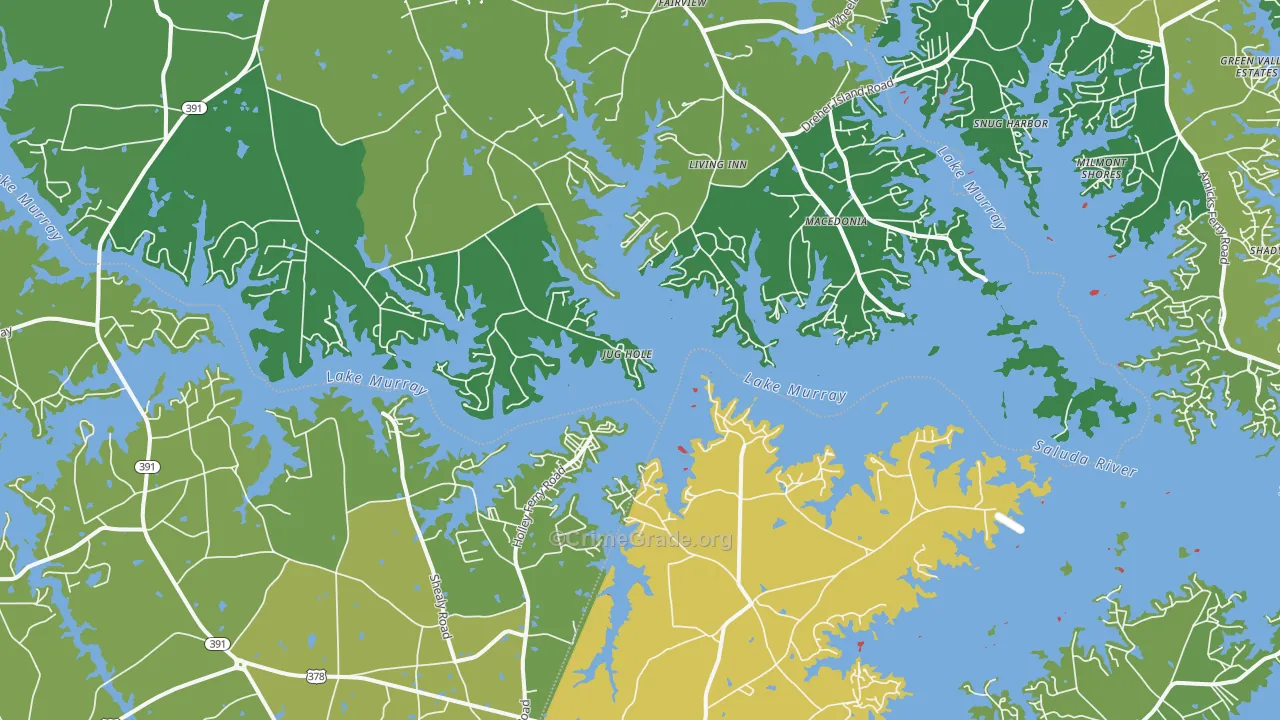 Lake Murray Shores, SC Map of Vandalism Rates