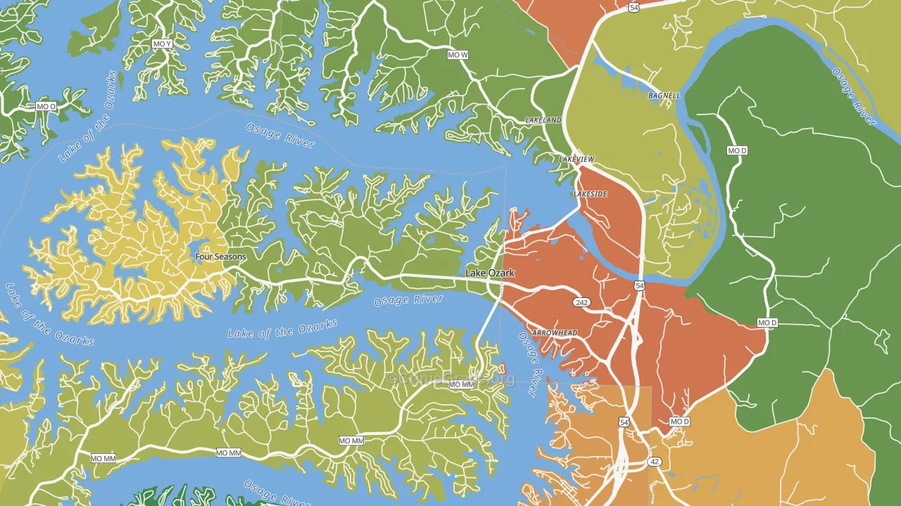 Lake Ozark, MO Map of Vandalism Rates