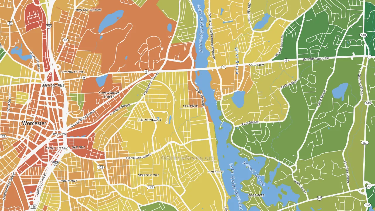 Lake Park, Worcester, MA Map of Vandalism Rates