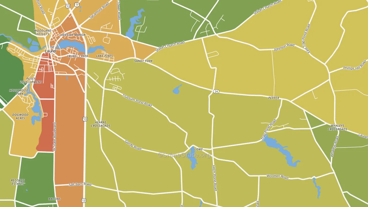 Lake Pines, DE Map of Vandalism Rates