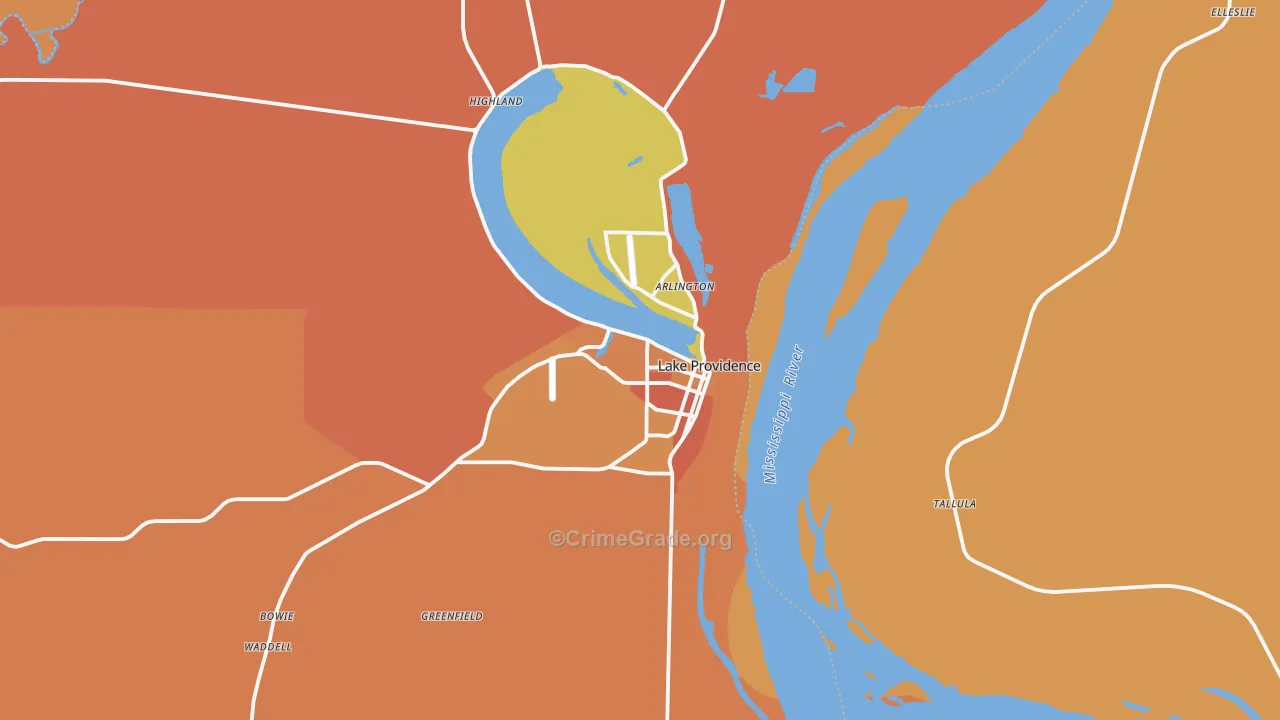 Lake Providence, LA Map of Vandalism Rates