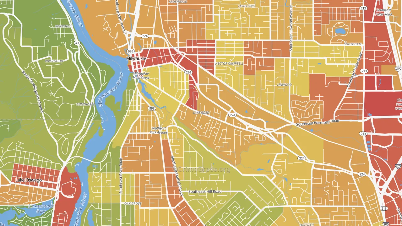 Lake Road, Milwaukie, OR Map of Vandalism Rates