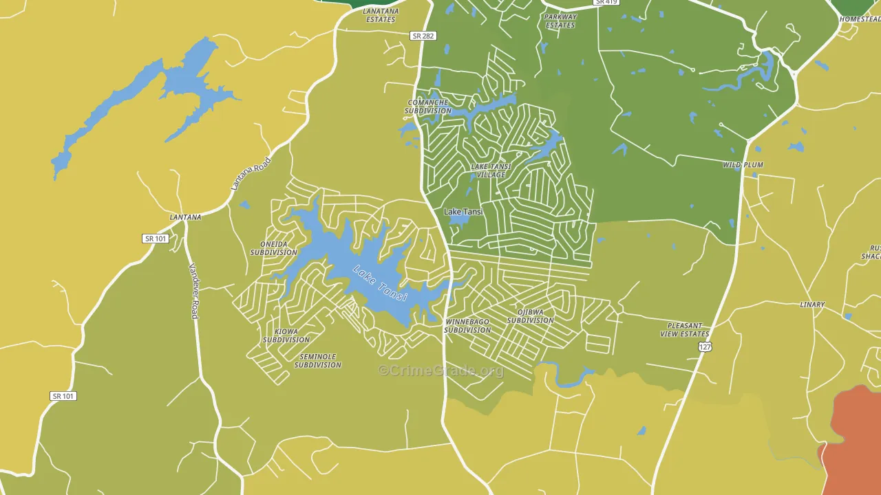 Lake Tansi, TN Map of Vandalism Rates