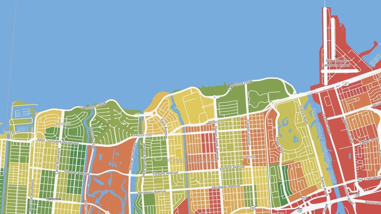 Lake Terrace and Oaks, New Orleans, LA Map of Vandalism Rates