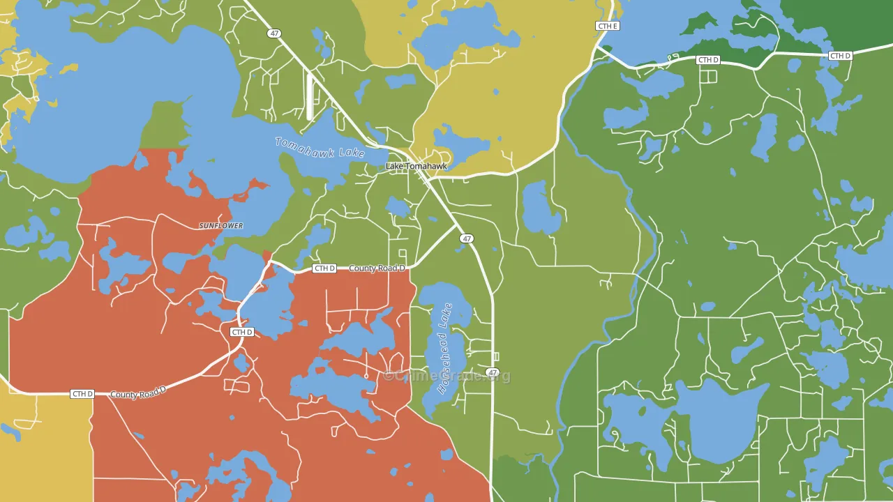 Lake Tomahawk, WI Map of Vandalism Rates