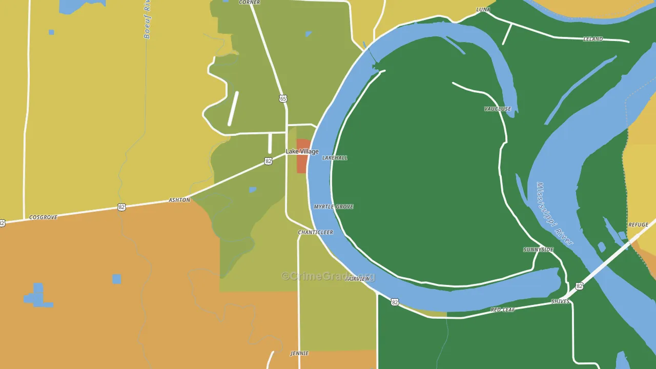 Lake Village, AR Map of Vandalism Rates