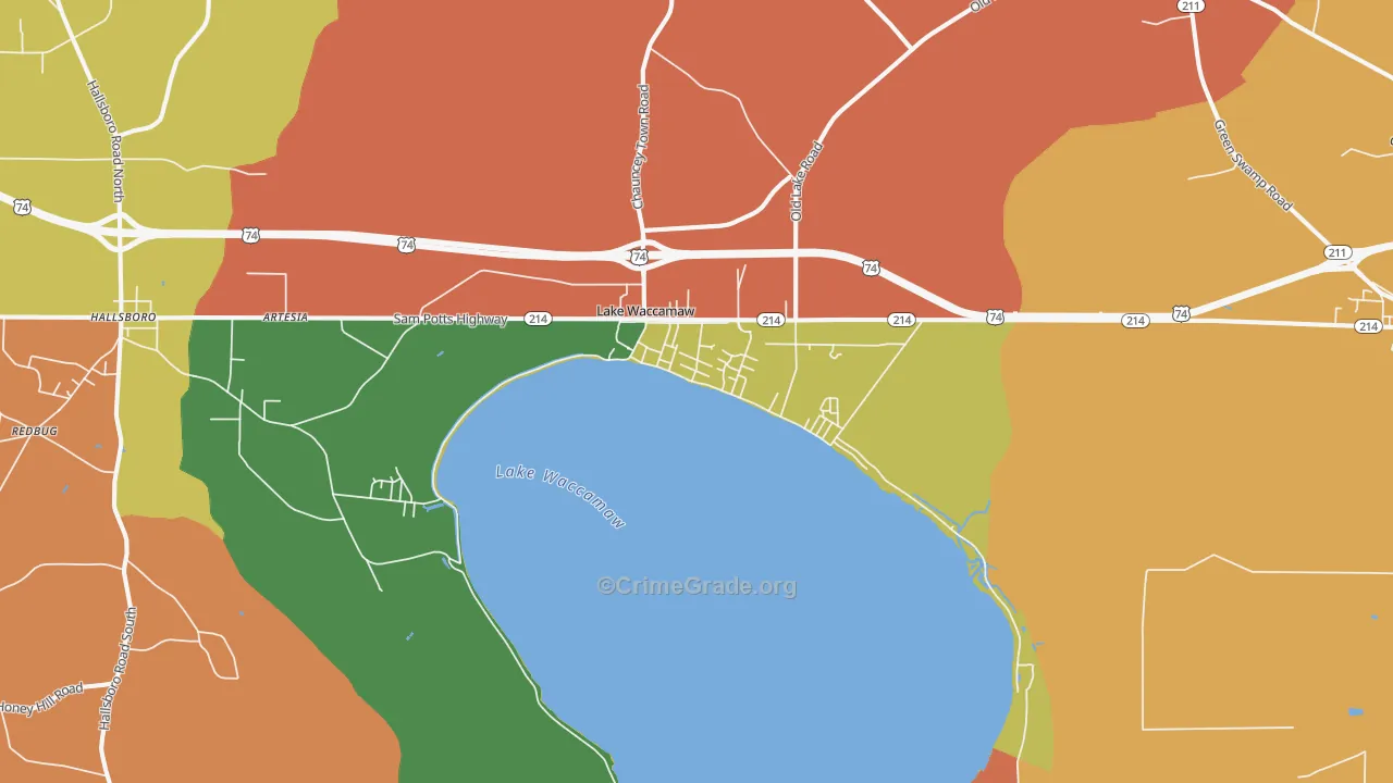 Lake Waccamaw, NC Map of Vandalism Rates