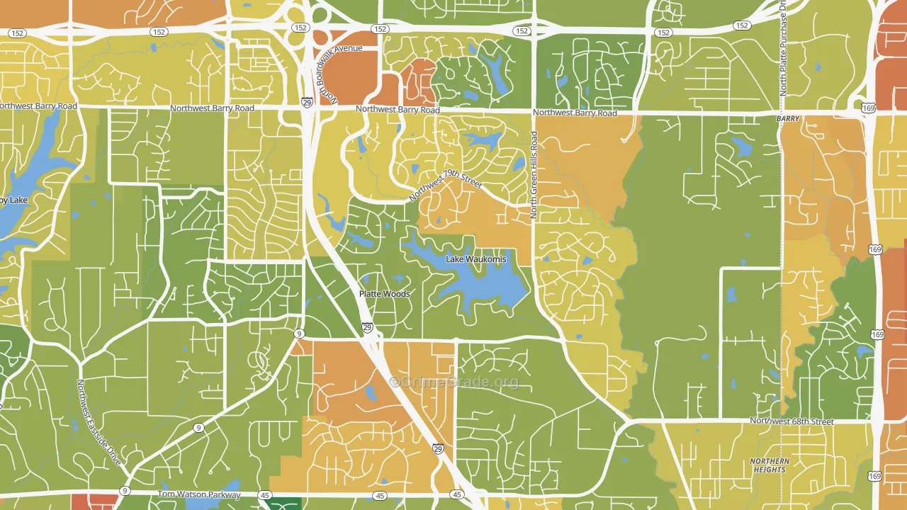 Lake Waukomis, MO Map of Vandalism Rates
