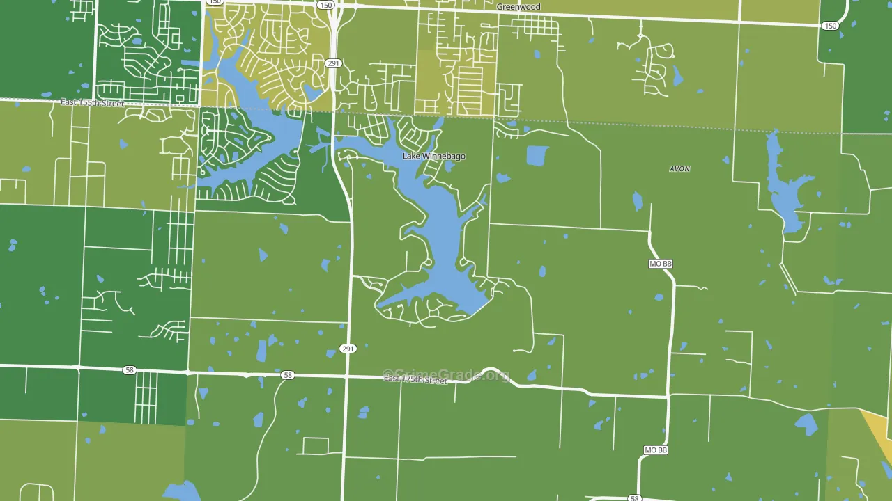 Lake Winnebago, MO Map of Vandalism Rates