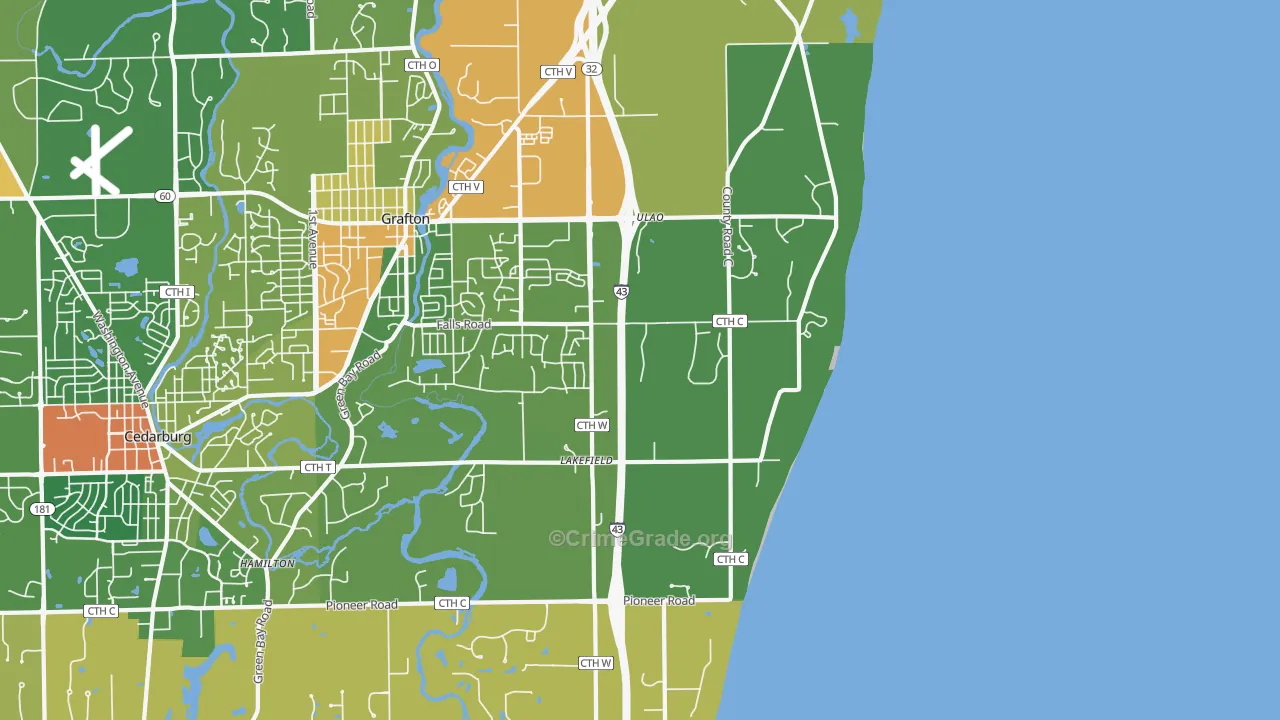 Lakefield, WI Map of Vandalism Rates