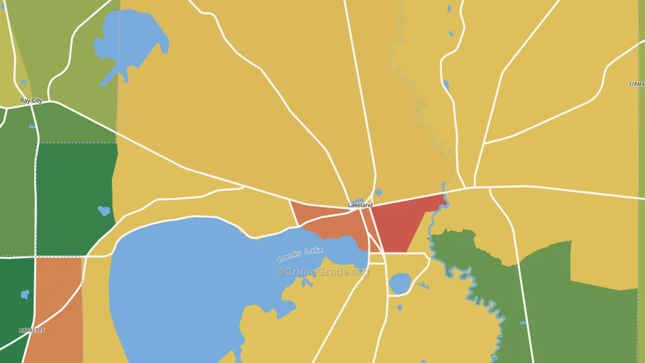 Lakeland, GA Map of Vandalism Rates