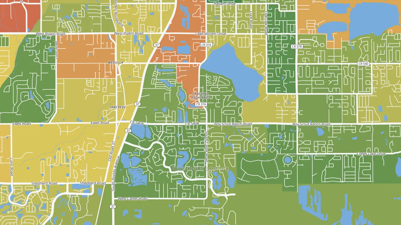 Lakeland Highlands, FL Map of Vandalism Rates
