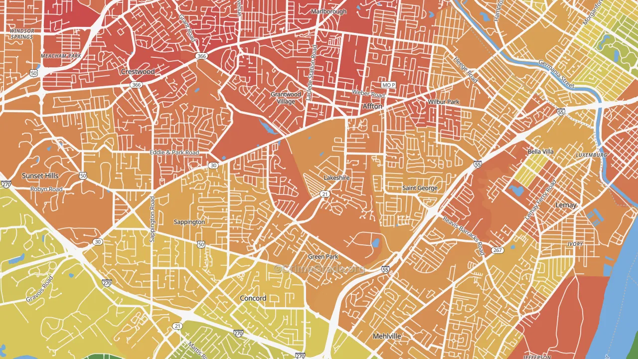 Lakeshire, MO Map of Vandalism Rates