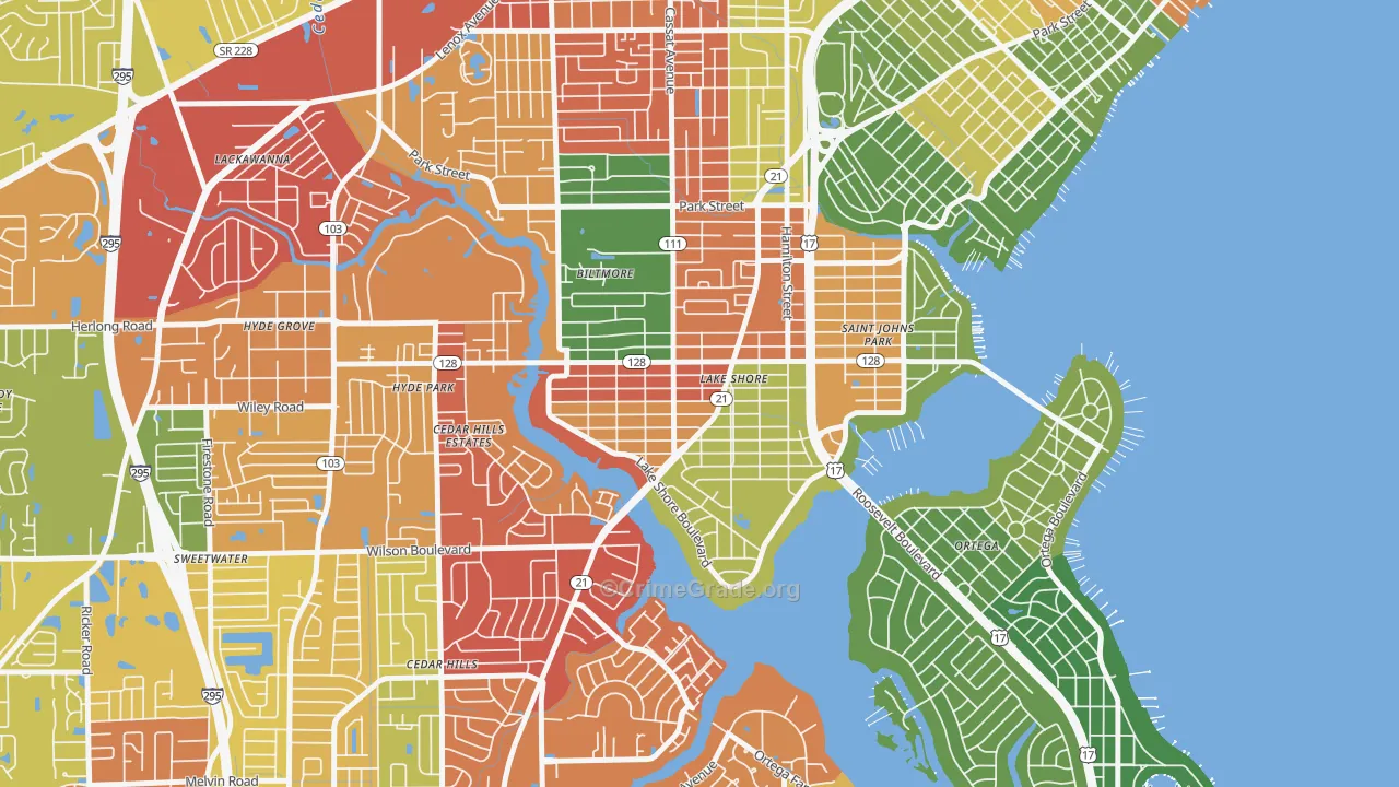 Lakeshore, Jacksonville, FL Map of Vandalism Rates