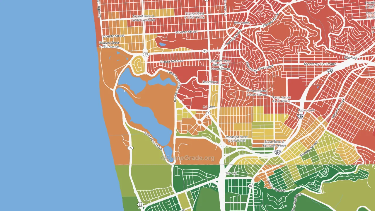 Lakeshore, San Francisco, CA Map of Vandalism Rates