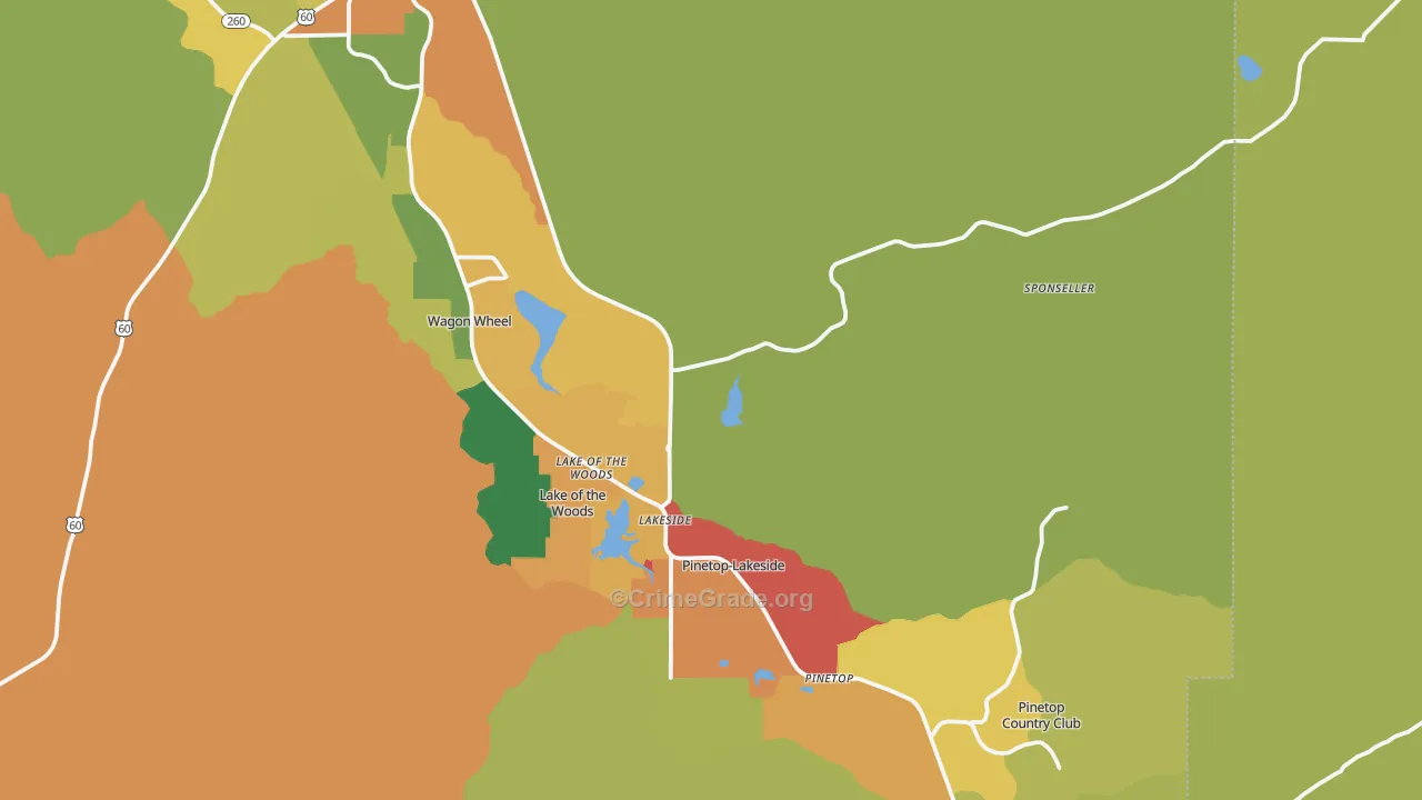 Lakeside, AZ Map of Vandalism Rates