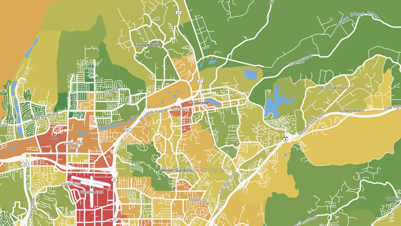 Lakeside, CA Map of Vandalism Rates