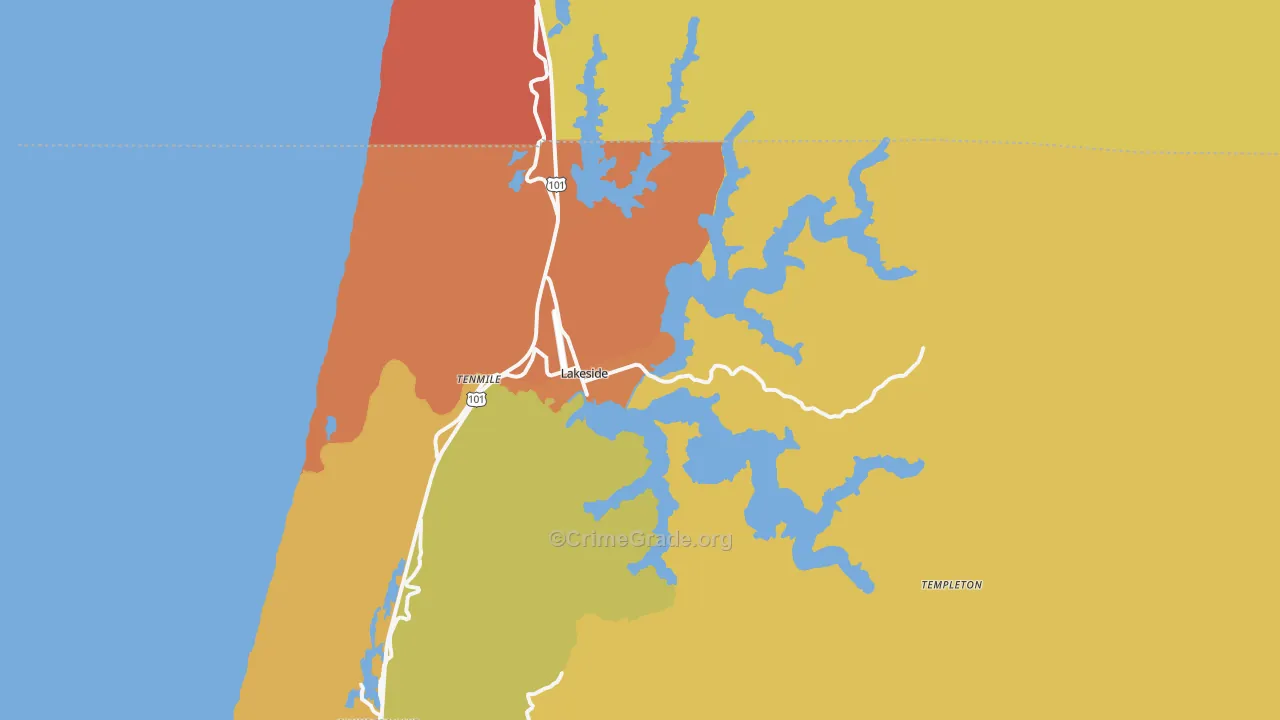 Lakeside, OR Map of Vandalism Rates