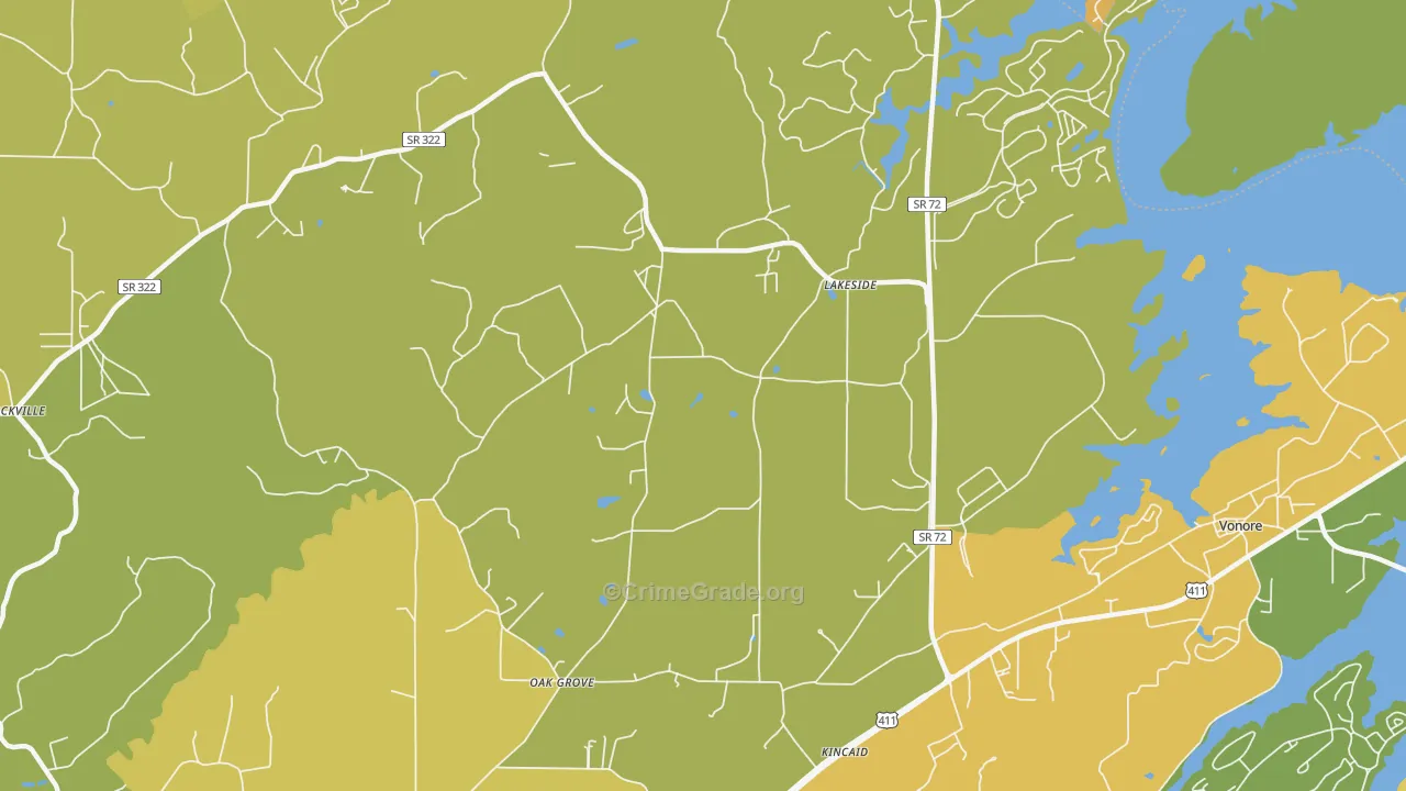 Lakeside, TN Map of Vandalism Rates