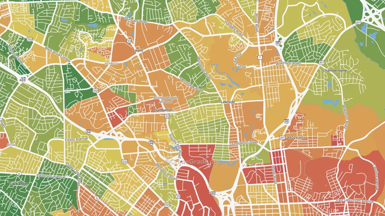 Lakeside, VA Map of Vandalism Rates