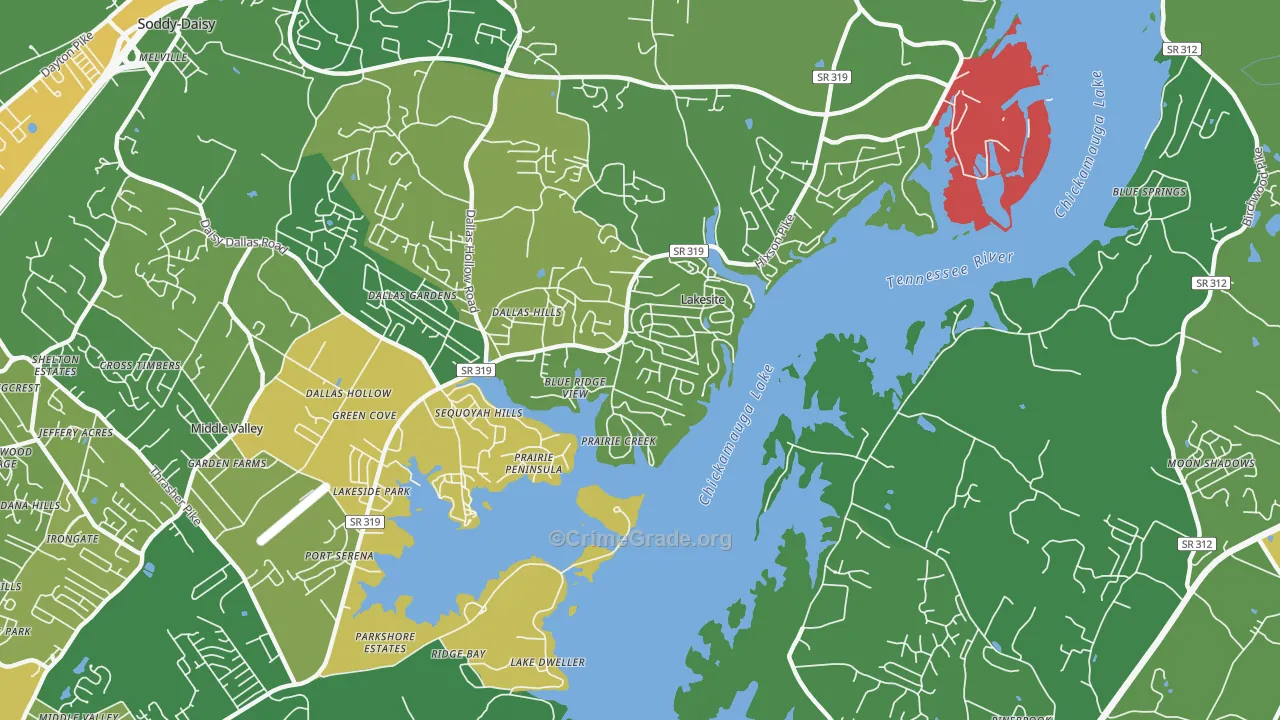Lakesite, TN Map of Vandalism Rates