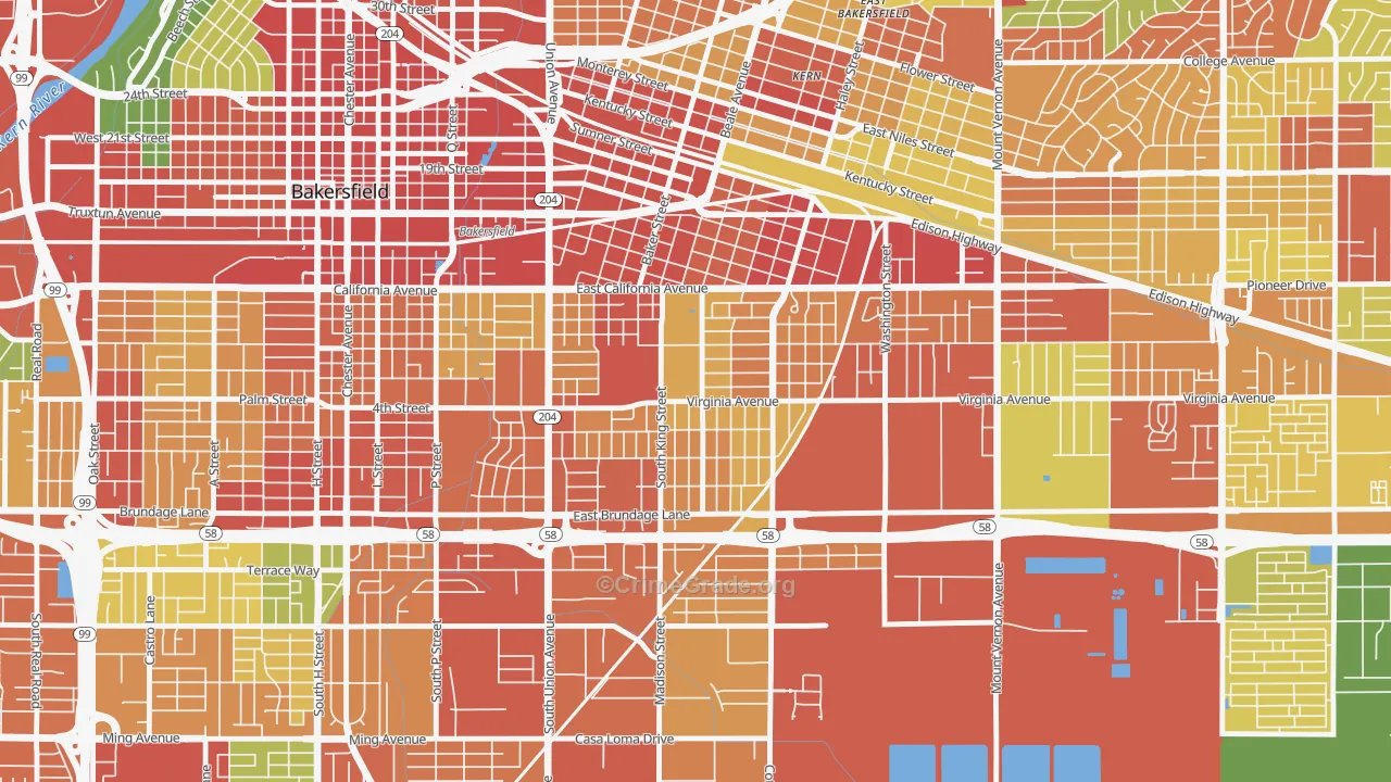 Lakeview-Bakersfield, Bakersfield, CA Map of Vandalism Rates