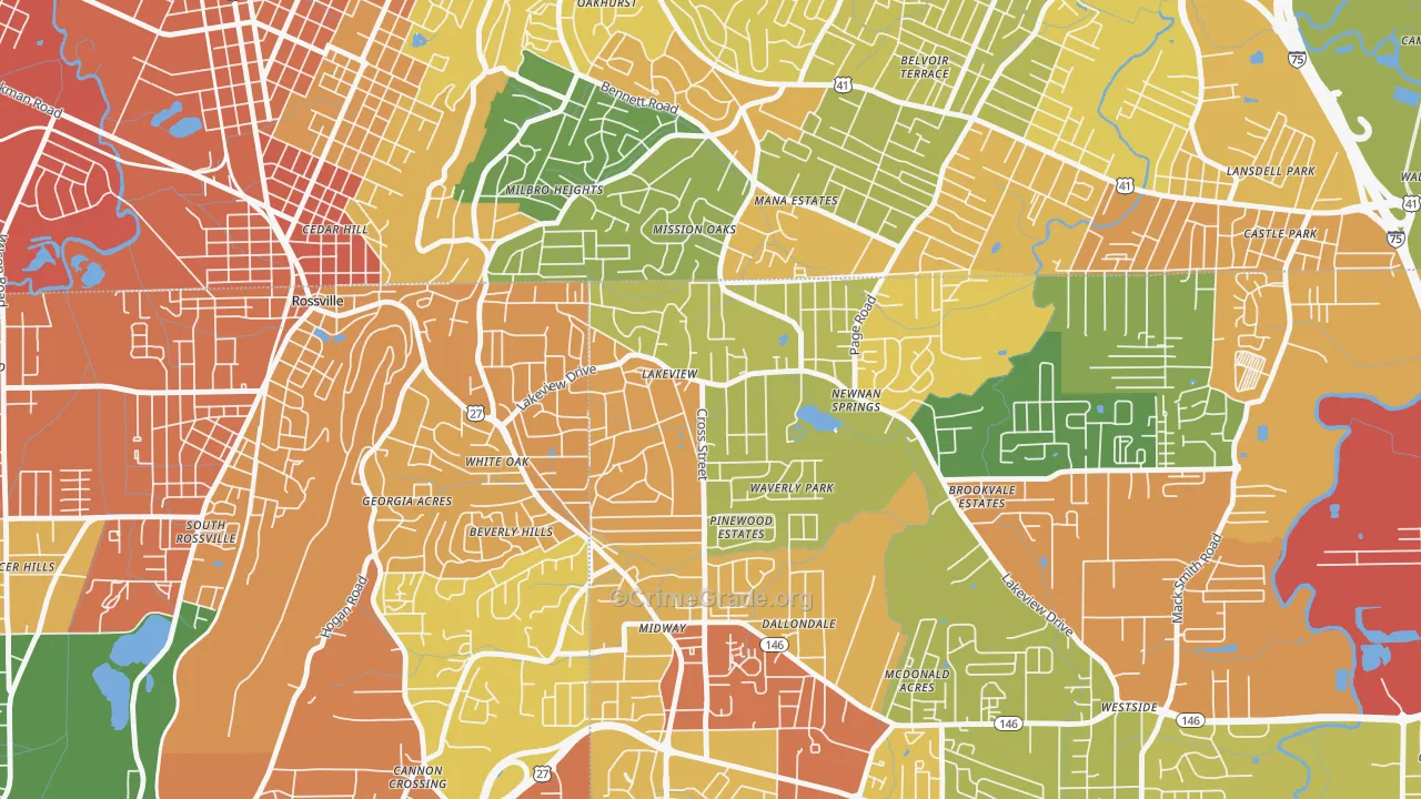 Lakeview, GA Map of Vandalism Rates