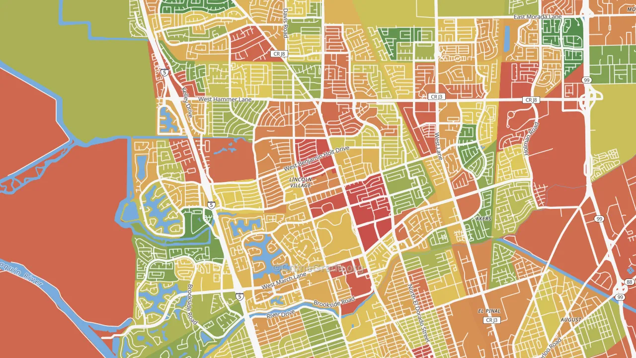 Lakeview, Stockton, CA Map of Vandalism Rates