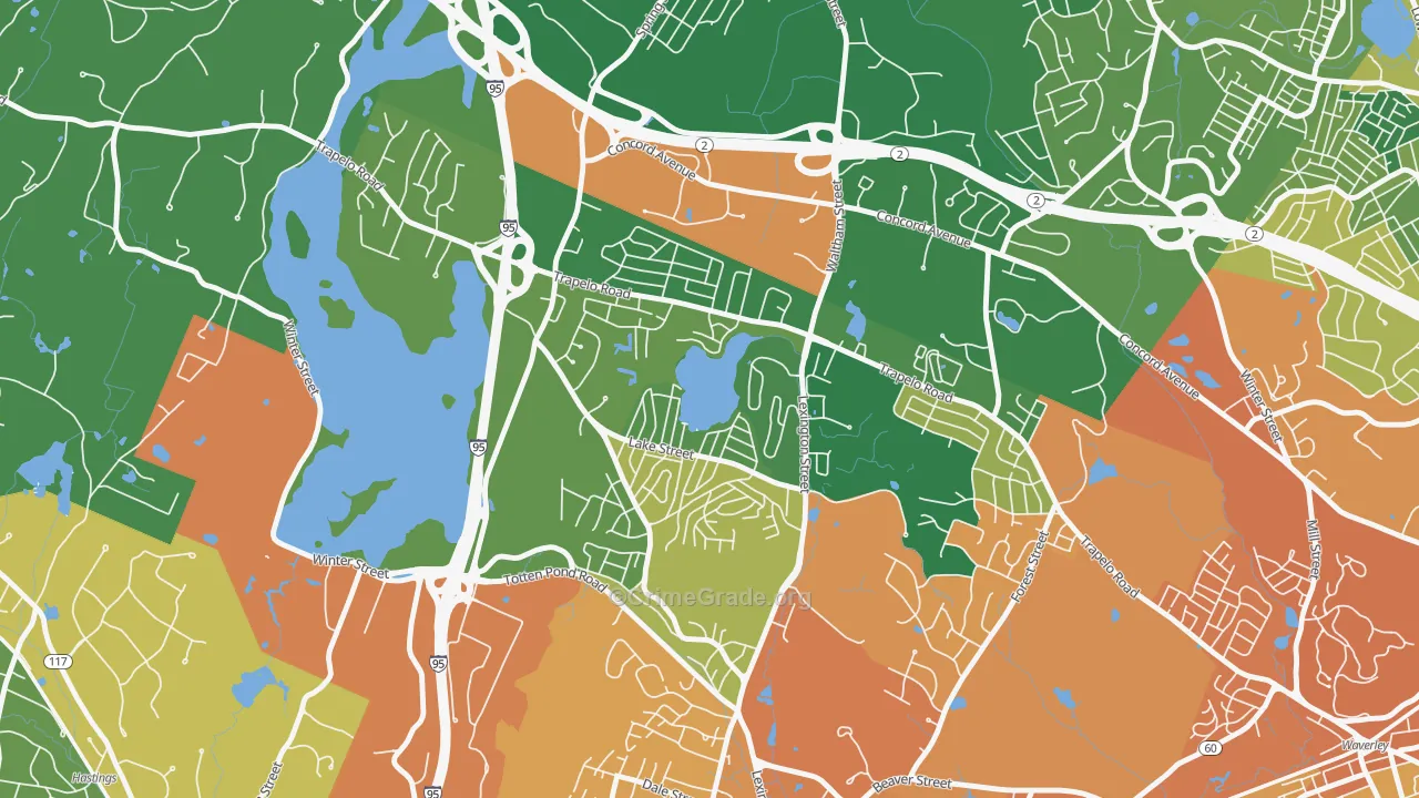 Lakeview, Waltham, MA Map of Vandalism Rates