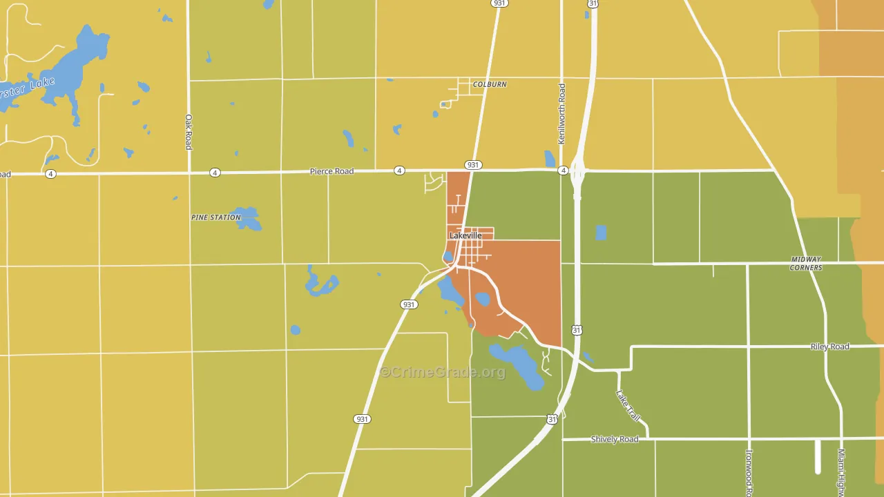 Lakeville, IN Map of Vandalism Rates