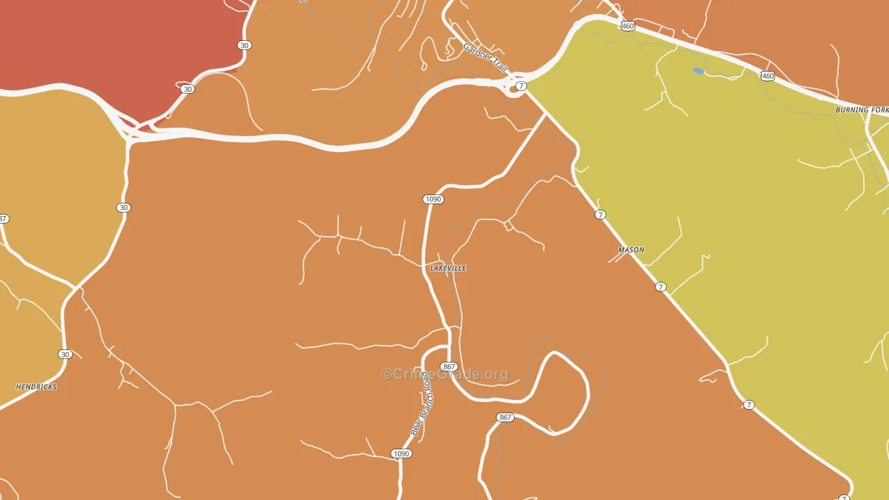 Lakeville, KY Map of Vandalism Rates