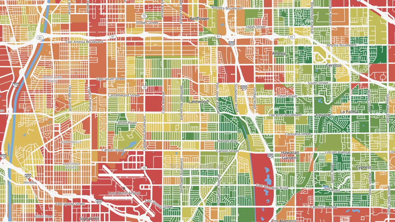 Lakewood, CA Map of Vandalism Rates