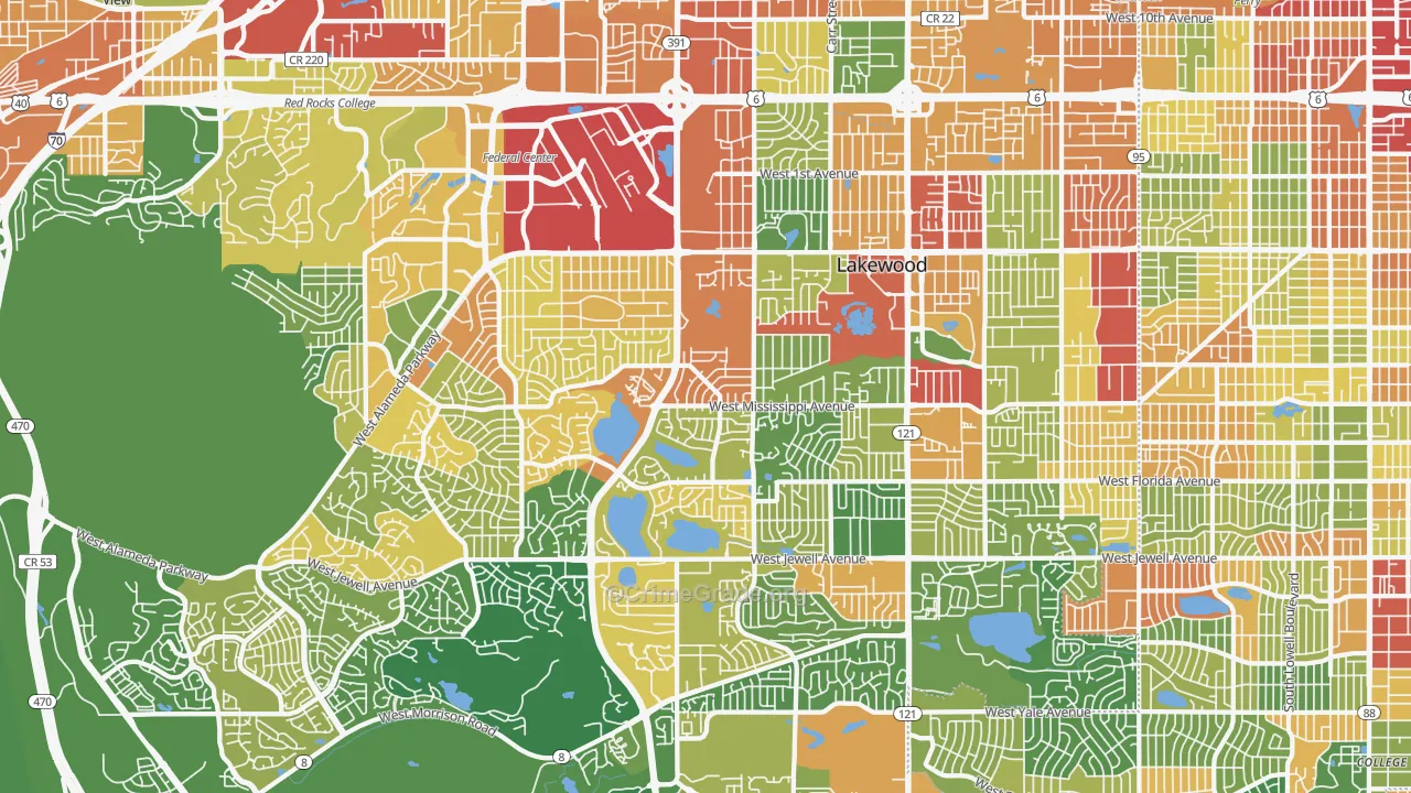 Lakewood, CO Map of Vandalism Rates