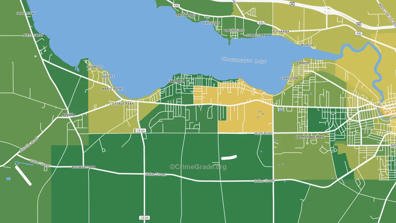 Lakewood, NY Map of Vandalism Rates
