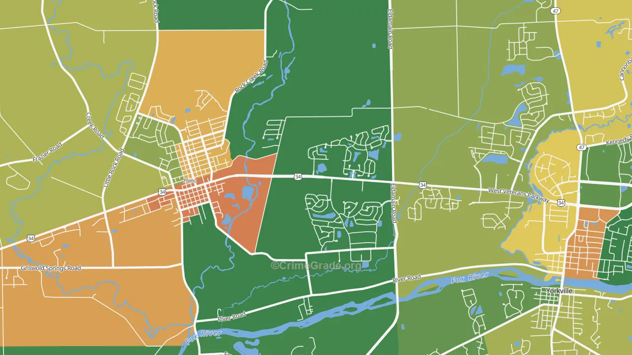 Lakewood Springs, Plano, IL Map of Vandalism Rates