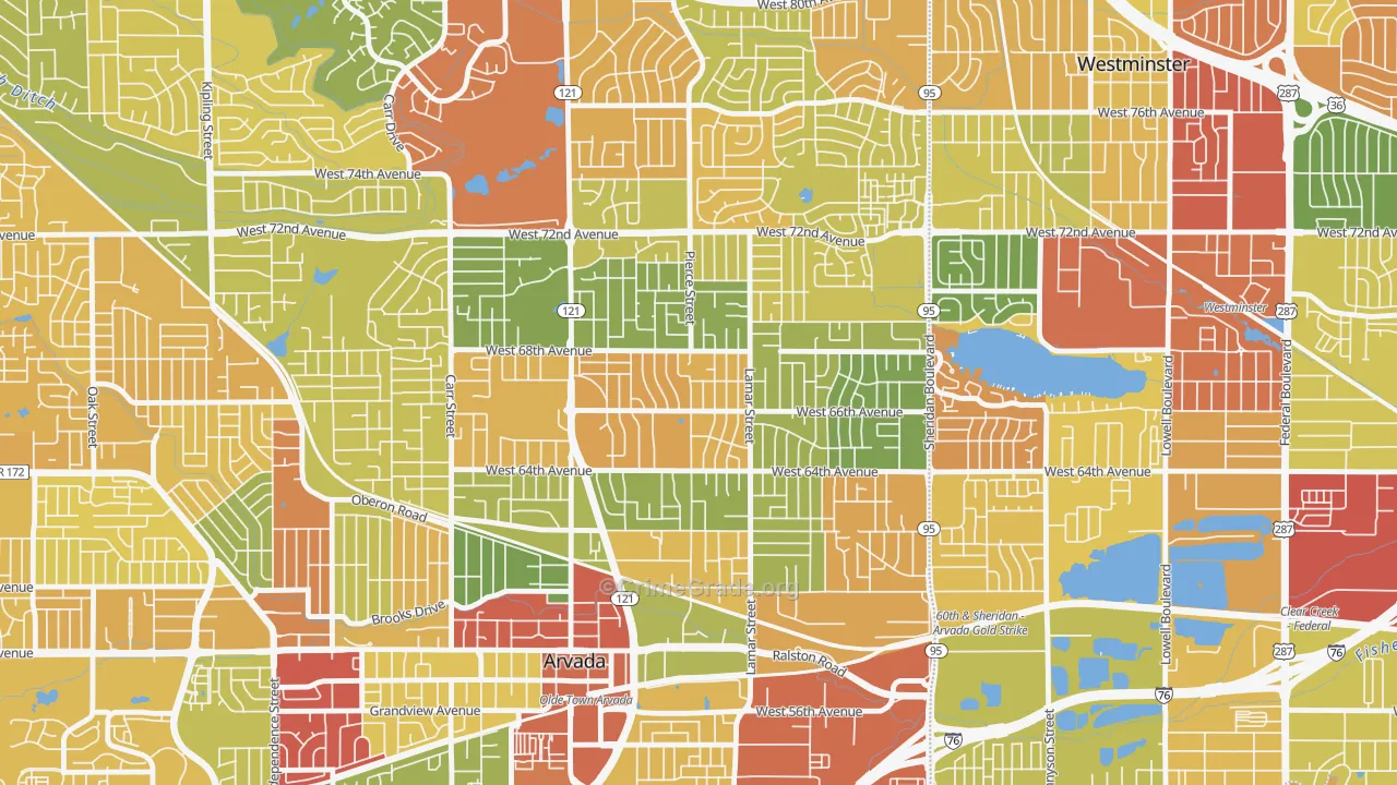 Lamar Heights Area, Arvada, CO Map of Vandalism Rates