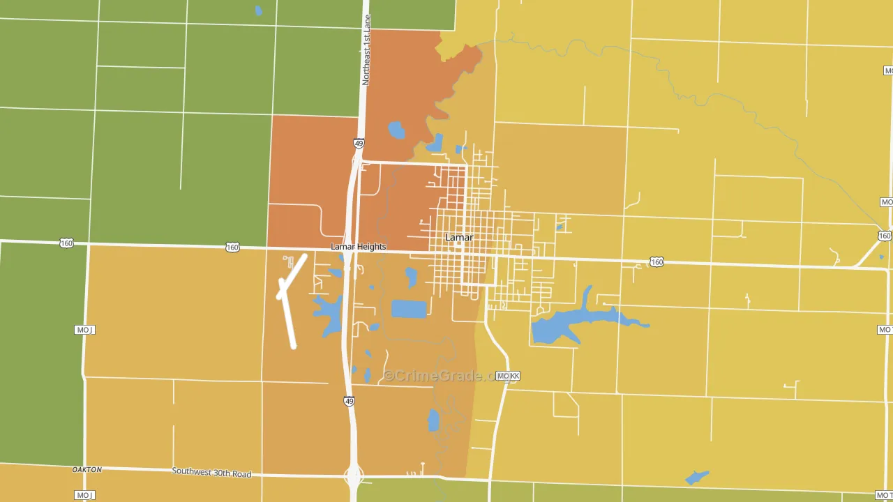 Lamar Heights, MO Map of Vandalism Rates