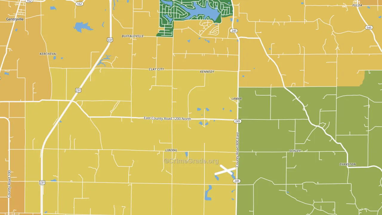Lamar, IN Map of Vandalism Rates